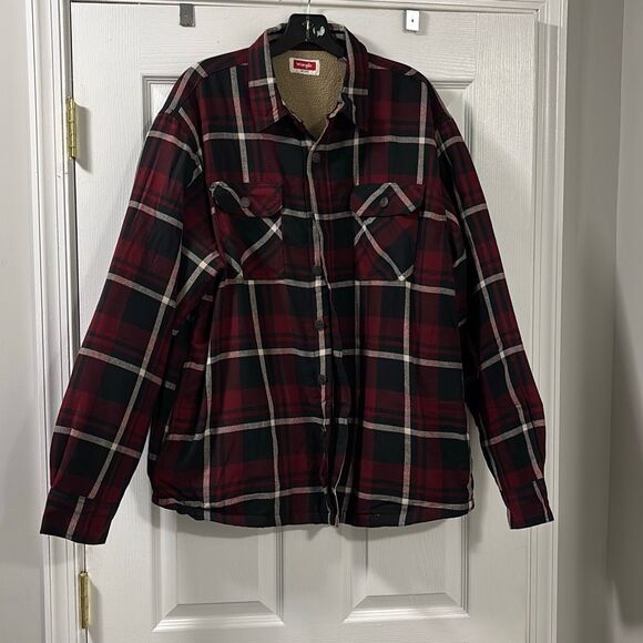 Wrangler Men's Heavyweight Sherpa Lined Flannel Shirt Jacket size Large - Picture 1 of 3